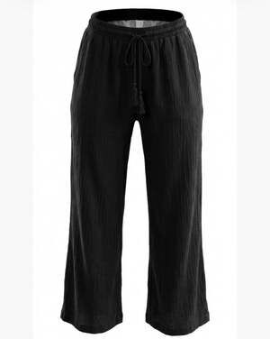 Women’s Black Wide Leg Lounge Pants Elastic Waist Drawstring Casual Flowy